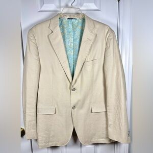 Alan Flusser Mens Sport Coat Blazer Khaki Jacket Size XL Paisley Lined